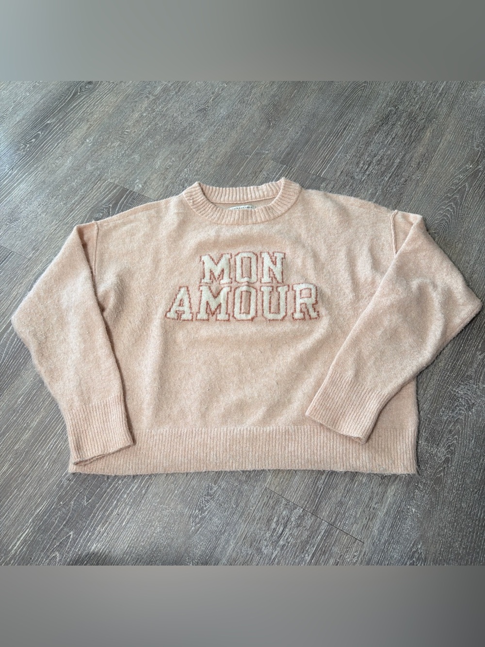 American Eagle "Mon Amour" Pink Knit Crewneck Sweater - Size XS